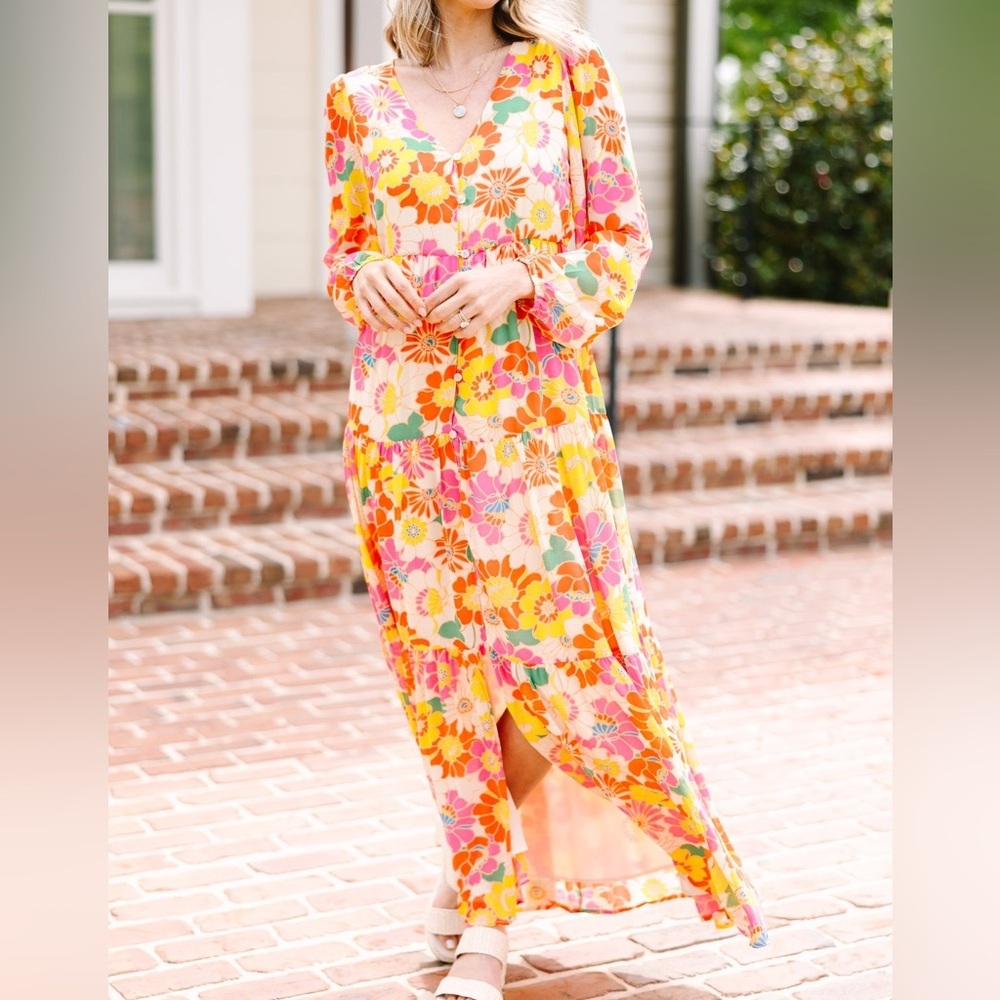 Women’s SUGARLIPS See You Then floral long sleeve maxi dress- Size small - Picture 2 of 7